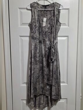 White House Black Market Gray Snake Print High-Low Dress
